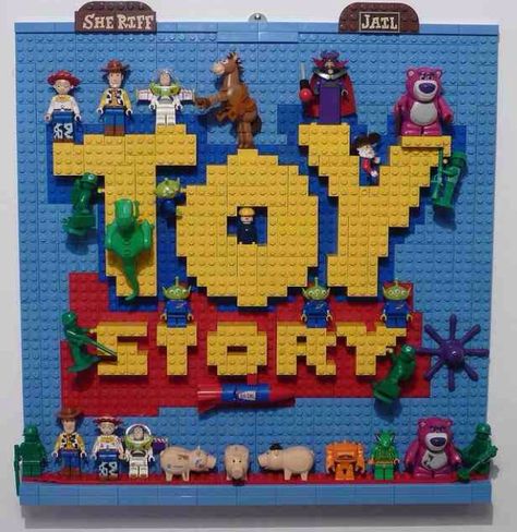 Boys room toystory woody buzz Jessie Legos ham pig bullseye Lego Nintendo, Disney Lego, Lego Toy Story, Lego Mosaic, Minecraft Toys, Lego Board, Lego Sculptures, Lego Display, Lego Diy