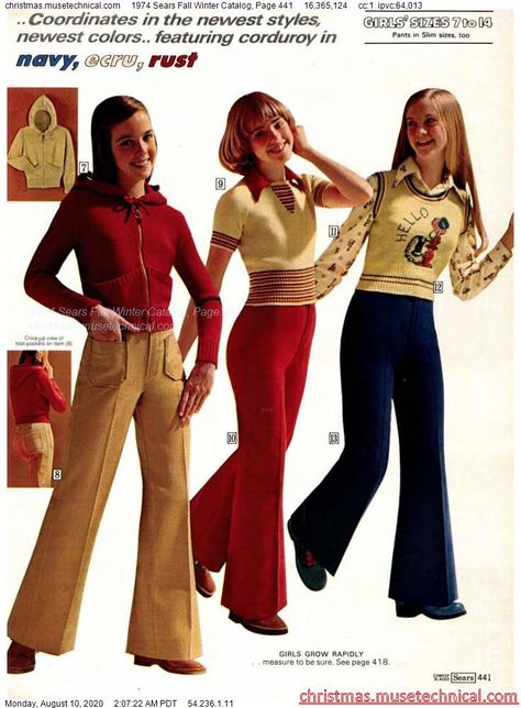 1974 Sears Fall Winter Catalog, Page 441 - Christmas Catalogs & Holiday Wishbooks 70s Teen Fashion, Decades Fashion, Teen Fashion Trends, Mode Retro, 60s 70s Fashion, 60s And 70s Fashion, 70s Inspired Fashion, 70s Outfits, 70’s Fashion