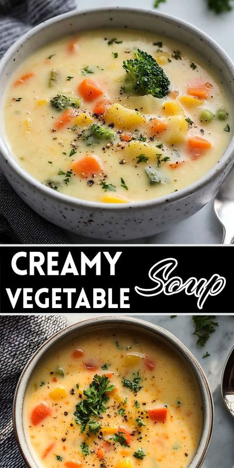 🥣 Cozy Up with Creamy Vegetable Soup! 🥕🌽 Warm up with a bowl of this deliciously creamy vegetable soup made with fresh, wholesome ingredients! Perfect for chilly days, this recipe combines vibrant veggies, smooth creaminess, and easy prep. Save this recipe for later to enjoy a healthy, hearty dinner anytime! 👉 Get the full recipe and instructions by clicking the Pin! 📌 #CreamyVegetableSoup #SoupRecipe #ComfortFood #HealthyRecipes #EasyDinner #VegetarianMeals 🌱 Easy Crockpot Soup Recipes Vegetarian, Pureed Soup Recipes Healthy, Cheap Soups To Make, Savory Vegetable Soup, Soup No Meat Recipes, Vegetable Soup With Coconut Milk, Easy Soup Recipes No Meat, Veggie Soup With Frozen Veggies, Low Calorie Creamy Soup