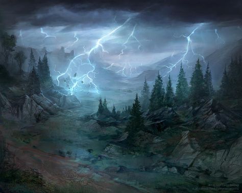 Weather-torn Valley - Lord of the Rings TCG by jcbarquet Dragon Artwork Fantasy, Historical Painting, Landscape Concept, Paintings Abstract, Transformers Artwork, Pencil Sketches, Fantasy City, Fantasy Setting, Fantasy Places