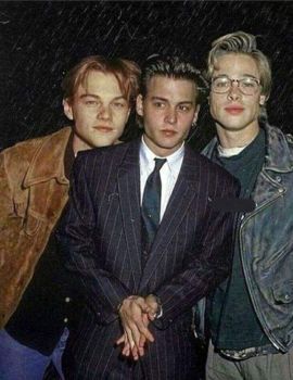 Leonardo, Johnny Depp and Brad   What year was this taken? They all look like kids. Leonardo Dicaprio, Brad Pitt, Johnny Depp, Leonardo Dicaprio Brad Pitt, Men In Suits