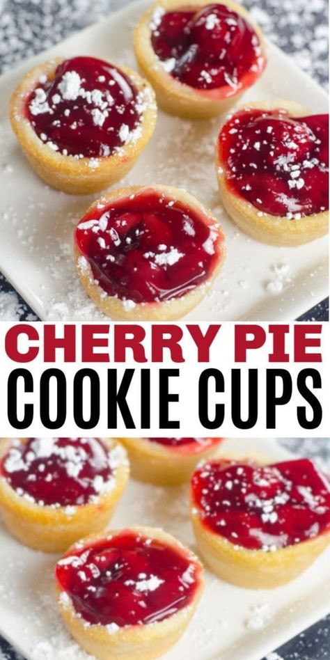 Cherry Pie Cookie Cups are seriously the easiest dessert to make. This is a 3 ingredient recipe and is very budget-friendly. These delicious cookie cups are the perfect no-fuss treat to whip up in minutes! All you need are three ingredients and you can enjoy a sweet, indulgent snack that is low-cost and sure to delight cookie aficionados and cherry lovers alike. Save this summer dessert recipe! Cherry Pie Cookies, 3 Ingredient Recipe, Easiest Dessert, Cookie Cups Recipe, Easy Dessert Recipe, Dessert Bites, Cherry Desserts, Bite Size Desserts, Easy To Make Desserts