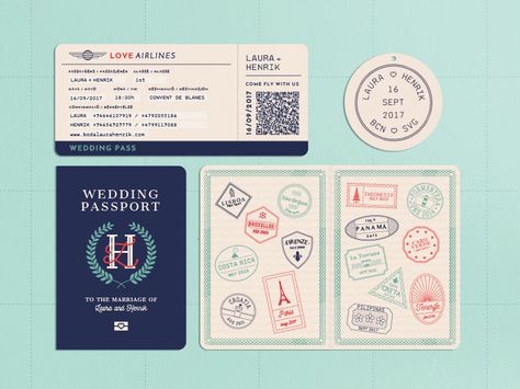 Passport Design Ideas, Passport Graphic Design, Passport Illustration, Passport Aesthetic, Boarding Pass Design, Travel Graphic Design, Passport Design, Wedding Passport, Tourist Agency