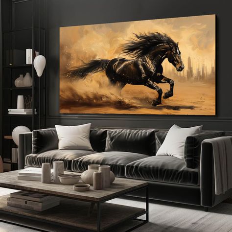 PRICES MAY VARY. Canvas Wall Art: The horse canvas wall art uses horse painting patterns as canvas decoration.Its unique patterns reflect the beauty of unique, add a touch of color to the space, and create an artistic atmosphere for your bedroom, living room or kitchen An Excellent Gift: This unique horse canvas wall art large was designed by designers specifically for those who pursue artistic value and high artistic levels. This work has poured a lot of effort and inspiration, whether you are Safari Theme Living Room Decor, Wall Art For Men Living Room, Oversized Wall Art Living Room, Wall Decorations Living Room, Ranch Style Decor, Decorations Living Room, Masculine Art, Modern Farmhouse Living Room Decor, Horse Wall Art Canvases