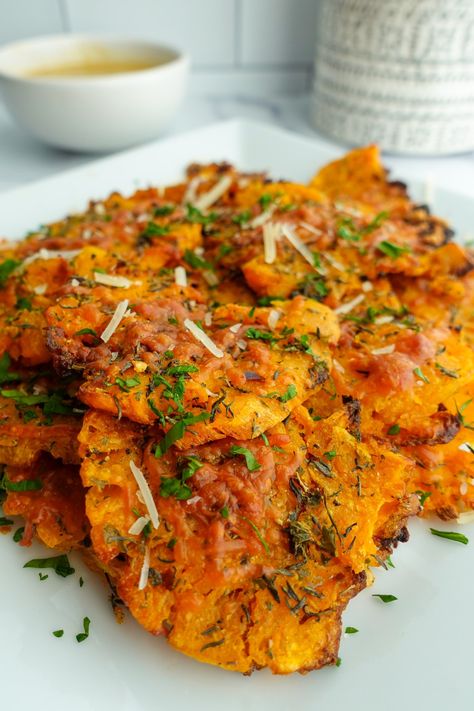 Crispy Smashed Sweet Potatoes with Parmesan | Eat Well With Lex Holiday Dinner Appetizers, Crusted Potatoes, Smashed Sweet Potatoes, Sweet Potato Seasoning, Parmesan Crusted Potatoes, Sweet Potato Dishes, Honey Mustard Dipping Sauce, Homemade Honey Mustard, Mustard Dipping Sauce