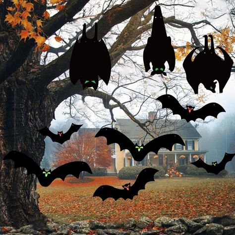 PRICES MAY VARY. [Spooky Aesthetic Halloween Bats Set] This pack of Halloween hanging bats is a must-have for a festive setting.It including 9 pieces with 6 shaped bats,3 sheet glow in the dark DIY eye stickers, 10 pairs eyeballs and 1 rolls of fishing string. [Durable & Weatherproof] These Halloween black bats yard signs are made of high quality plastic PP board.Compared with cardboard and corrugated boxes,it has good waterproof performance. Will not be damaged during wind and rain when used ou Signs For Door, Garden Front Porch, Hanging Bats, Bat Decorations, Halloween Bat Decorations, Hanging Bat, Halloween Decorations Outdoor, Bats Halloween, Home Yard