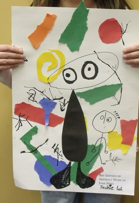 Joan Miro inspired art lesson Miro Art, Kindergarten Art Lessons, Montessori Art, 2nd Grade Art, Art Lessons For Kids, Elementary Art Projects, Art Lesson Ideas, Joan Miro, Kindergarten Art