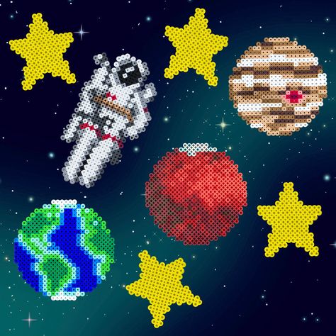 Perler Beads Planets, Perler Beads Ideas, Space Walk, Art Perle, Hama Beads Design, Perler Bead Templates, Melty Beads, Hama Beads Patterns, Diy Perler Beads