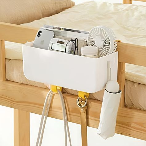 PRICES MAY VARY. Plastic [SIMPLE, MODERN AND HOME DECOR] Keeping small items at the bedside to reach easily and no more lost, will meet your daily needs [HANGING CADDY ORGANIZER FOR BABY ITEMS] Easy to installation without tools; Bed hanging caddy is great for dorm bunk bed, hospital, kitchen, batnroom, shower, baby room, office [HANING CADDY WITH HOOKS] White bed side hanging caddy, adds unique yellow hooks, is really go better with variety of home style [FUNCTIONAL BEDSIDE SHELF FOR DORM ROOM] Bunk Bed Organization, Dorm Bunk Beds, Bunk Bed Shelf, Bed Caddy, Bunk Bed Accessories, Bed Shelf, Bunk Bed Storage, Bed Organiser, Bedside Caddy