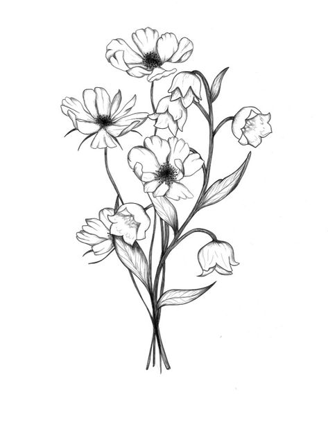 #Octoberbirthflower #maybirthflower #finelinetattoo #flowertattoo #bouquettattoo #birthmonthflowers Flower Line Art Tattoo, Fine Line Lily, Lily Of The Valley Tattoo, Cosmos Tattoo, Valley Tattoo, October Birth Flowers, Line Art Tattoo, May Birth Flowers, Flower Line Art