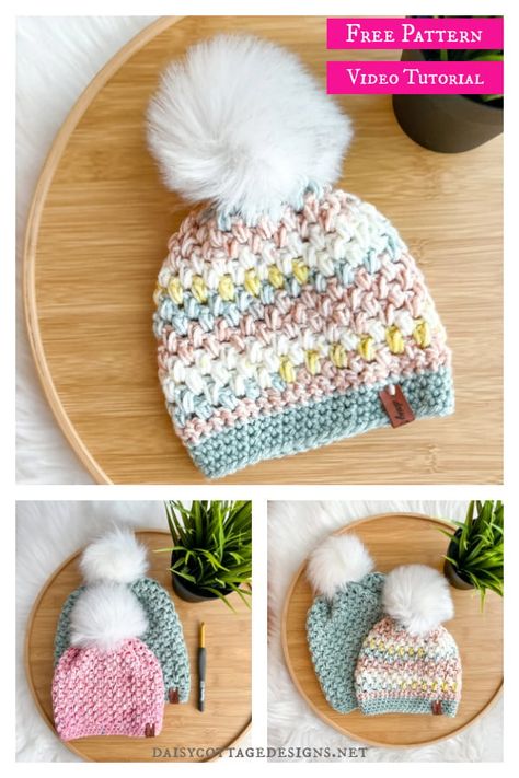 Easy Puff Stitch Hat Free Crochet Pattern and Video Tutorial Crochet Puff Stitch Beanie, Winter Hat Crochet Pattern Free, Crochet Puff Stitch Hat, Puff Stitch Crochet Hat, Puff Stitch Beanie, Puff Stitch Hat, Crochet Beanie Hat Free Pattern, Winter Hat Crochet Pattern, Crochet Toddler Hat