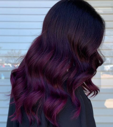 Trending Highlights, Plum Hair Dye, Plum Red Hair, Eggplant Hair, Plum Hair Color Ideas, Deep Plum Hair, Plum Hair Color, Hair Color Ideas Trending, Dramatic Hair Colors