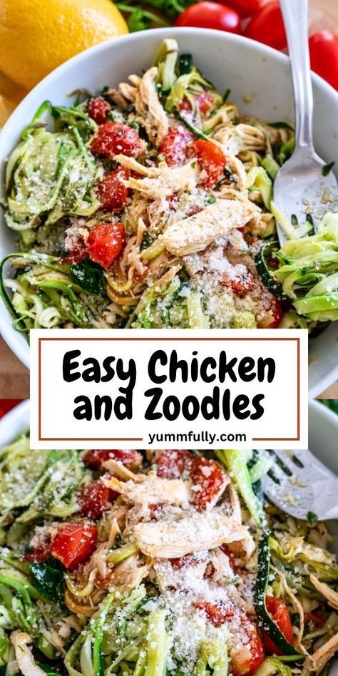 Enjoy our healthy Chicken and Zoodles recipe, combining tender chicken and spiralized zucchini noodles in a light and flavorful sauce that’s perfect for a quick weeknight dinner. If you’re looking for a delicious way to incorporate more veggies into your diet or seeking a variety of mouthwatering recipes, click here to explore a world of culinary delights that will make your taste buds dance with joy. Spiralized Veggie Recipes, Chicken And Zucchini Noodles, Noodles With Zucchini, Chicken And Zoodles, Spiralized Zucchini Recipes, Zucchini Noodle Recipes Healthy, Spiral Vegetable Recipes, Zoodles With Chicken, Chicken And Zucchini