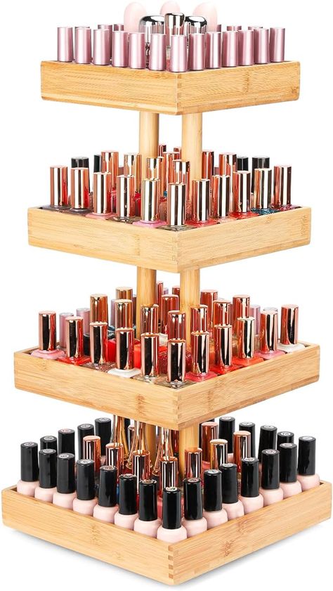 Amazon.com: Homde Nail Polish Organizer Bamboo, 360 Rotating Storage Holder for Nail Polish whit 4 Tier Ladder Organizers, Display Rack Stand for Fingernail Polish & Essential Oil : Beauty & Personal Care Essential Oil Gifts, Nail Display, Nail Polish Holder, Nail Polish Rack, Nail Polish Storage, Nail Polish Organizer, Essential Oils Gifts, Fingernail Polish, Oil Gifts