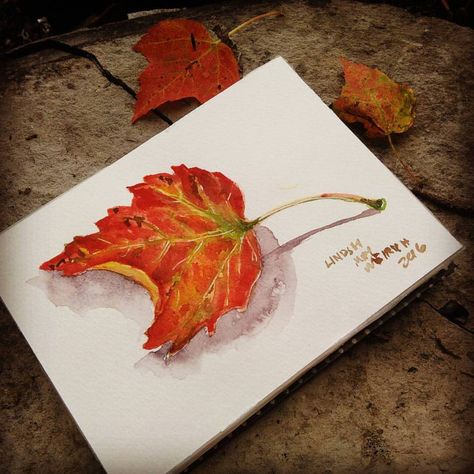 Hi friends! I think the most requested tutorial from the paintings I shared from… Autumn Watercolor Paintings, Fall Watercolors, Earthy Crafts, The Frugal Crafter, Leaves Drawing, Flower Journal, Art Leaves, Basic Watercolor, Autumn Leaves Art