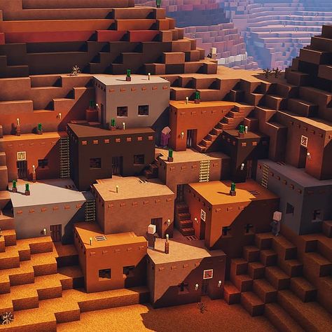 Minecraft Town Buildings, Minecraft Dessert Build, Minecraft Building Ideas Town, Minecraft Badlands Build, Egypt Minecraft, Town Square Minecraft, Minecraft Badlands, Minecraft Port Town, Minecraft Town Ideas Buildings