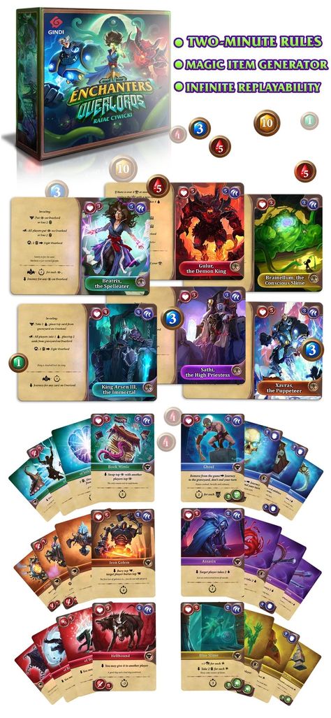 Enchanters: Overlords by Gindie - LudiBooster — Kickstarter Card Game Design, Pnp Games, Kickstarter Design, Trading Card Ideas, Fantasy Board Games, Board Game Room, Game Card Design, Board Game Design, Cards Game