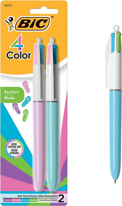 Amazon.com : BIC 4 Color Ballpoint Pen, Medium Point (1.0mm), 4 Colors in 1 Set of Multicolor Pens, 3-Count Pack of Refillable Pens for Journaling and Organizing : Rollerball Pens : Office Products Multi Color Pen, Bebidas Do Starbucks, Bic Pens, Cool School Supplies, Cute Pens, Writing Pens, Pen Refills, Color Fashion, Too Cool For School