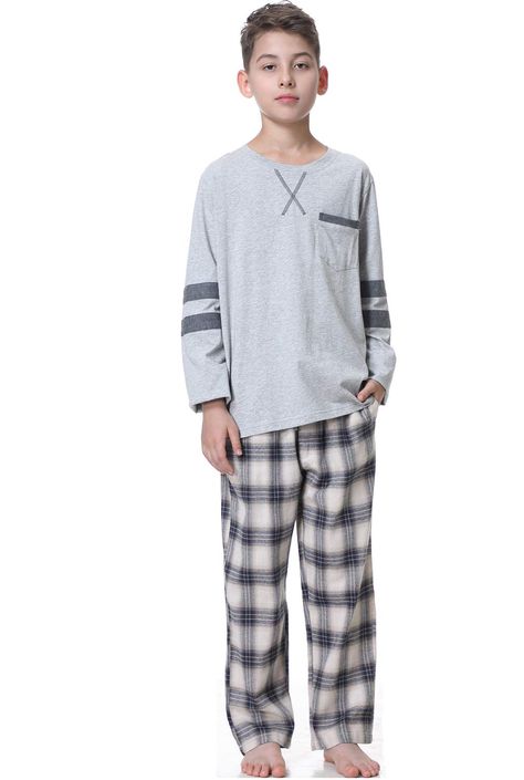 PRICES MAY VARY. 100% Cotton,soft comf premium quality sleepwear set made for smooth soft hand feel and skin-friendly EXCELLENT DESIGN:Basic style set,long sleeve,round v neck,contrast,plaid,elastic waist,ensuring a comfortable fit everyday. Size Reference: Small=US 12(US 10-12 Years); Medium=US 14(US 13-15 Years); Two-piece sleepwear:long shirt &pants,Medium Thickness Best for Spring,Autumn and Winter. Big boys kids pajama set is great for sleepwear,loungewear,casual wear.this classic sets are Kawaii Moodboard, Kids Pajamas Boys, Round V Neck, Boys Night, Boys Sleepwear, Boys Knits, Cotton Sleepwear, Boys Plaid, Cotton Pajama Sets