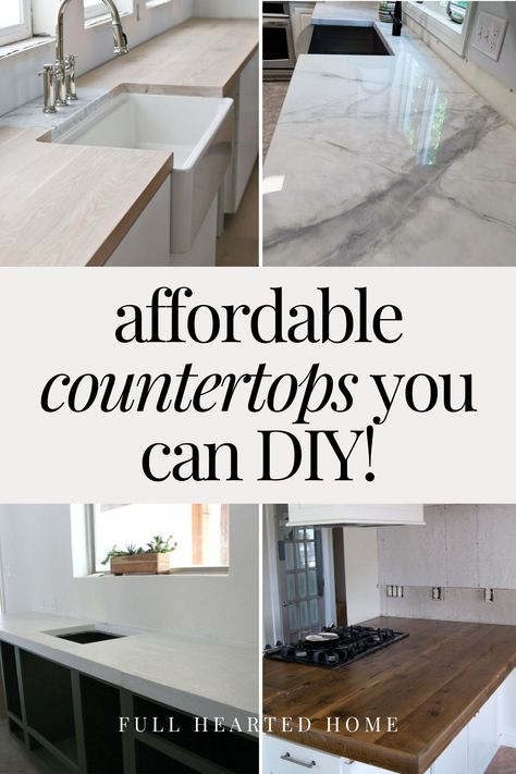 How to Make Your Own DIY Kitchen Countertops - Full Hearted Home Cover Countertops Diy, Resurfacing Kitchen Countertops, How To Upgrade Countertops, Replacing Countertops Diy, Kitchen Countertop Remodel Diy, How To Replace Kitchen Countertops, Remodel Countertops Diy, Repurpose Granite Countertop, Faux Kitchen Countertops