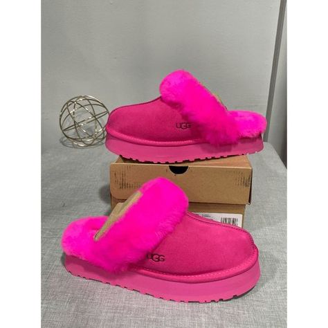 UGG Women's Disquette Slipper - Taffy Pink 9M Ugg House Shoes, Pink Ugg Slippers, Black Ugg Slippers, Ugg Coquette Slippers, Ugg Coquette, Uggs With Bows, Ugg Scuffette, Pink Uggs, Ugg Tasman Slippers