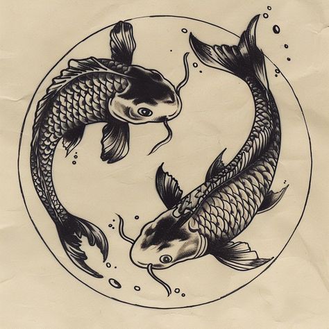 Dual Koi Fish Tattoo, Traditional Koi Fish Tattoo, Koi Fish Tattoo Design, Two Koi Fish, Fish Tattoo Design, Yin Yang Koi, Coy Fish, Koi Fish Tattoo, Fish Tattoo