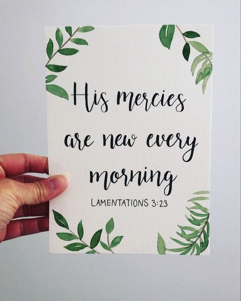 🌸 Aquarellica 🌸 on Instagram: “His mercies are new every morning 🙏🏼 #aquarelle #aquarellepainting #aquarelleart #watercolor #watercolorpainting #watercolorconfections…” Scripture Calligraphy Art, Aesthetic Calligraphy Ideas, Biblical Calligraphy, Verse Paintings, Uplifting Cards, Mercies Are New Every Morning, His Mercies Are New, Bible Cards, Bible Wall Art