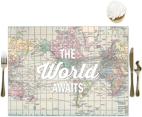 Amazon.com: Big Dot of Happiness World Awaits - Party Table Decorations - Travel Themed Party Placemats - Set of 16 : Home & Kitchen Paper Table Runner, Travel Party Theme, Paper Placemats, Paper Table, Graduation Theme, Travel Party, Party Table Decorations, Big Dot Of Happiness, Party Centerpieces