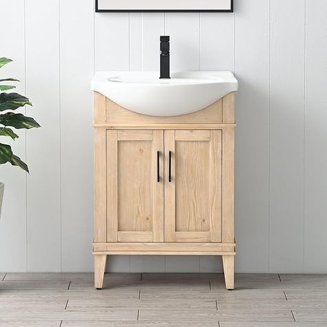 Amazon.com: UrbanFurnishing.net - Ivy 24" Inch Single Sink Bathroom Vanity with Porcelain Top - Green : Tools & Home Improvement Light Wood Bathroom Vanity, Farmhouse Powder Room, 24 Inch Bathroom Vanity, Powder Room Sink, Console Sink, Wood Bathroom Vanity, Close Door, Powder Room Small, Single Sink Bathroom