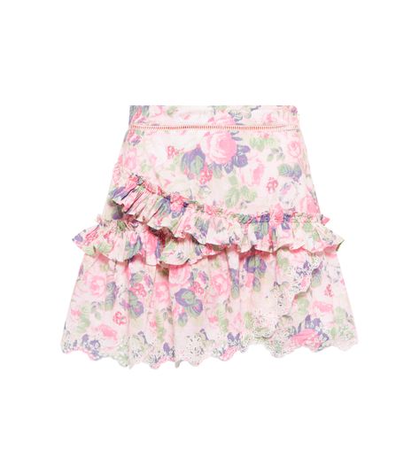 LoveShackFancy - Pernille floral cotton miniskirt | Mytheresa Heart Platforms, Love Shack Fancy, Pink Love, Rose Print, Invisible Zipper, Summer Wardrobe, Boho Shorts, Designing Women, Vintage Designs