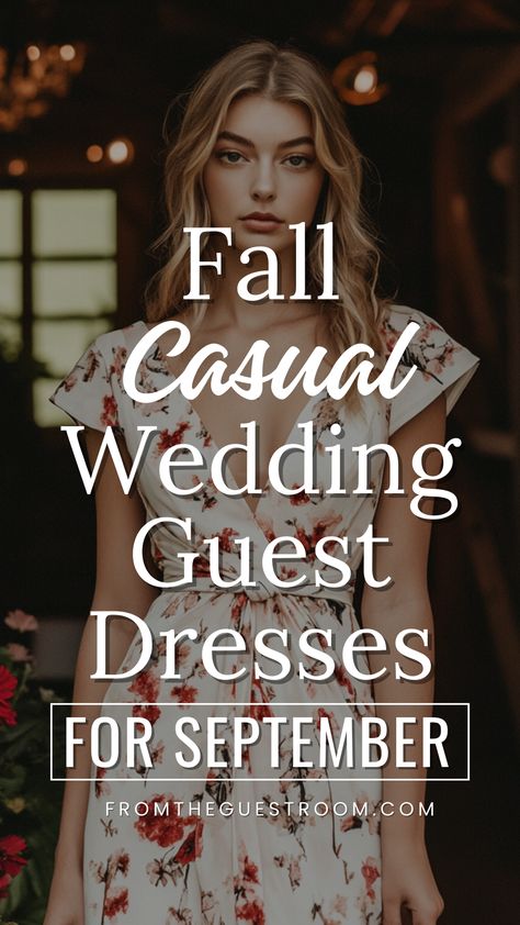 a woman wears a fall wedding guest dress for casual wedding in september Long Sleeve Dress For A Wedding Guest, Wedding Guest Dress Casual Fall, Casual Dresses Wedding Guest, Formal Guest Wedding Dress Fall, Savannah Georgia Wedding Guest Dress, Colorado Wedding Guest Outfit, Shoes To Wear With Wrap Dress, Casual Fall Wedding Guest Dress, Country Wedding Guest Dresses