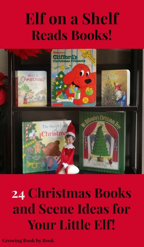 24 lovely book-based Elf on the Shelf Ideas- from growingbookbybook.com Elf Reading, Book Showcase, Legend Of The Poinsettia, Elf Books, Elf Writing, Letters From Santa, Scene Ideas, Books Christmas, Advent Calendar Ideas