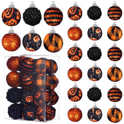 PRICES MAY VARY. Package Contents: the package contains 6 different styles of glitter Halloween ornaments, 4 for each style, a total of 24; The balls have fabrics, sequin balls, rich styles and large quantities, to meet your diverse holiday party decoration needs Easy to Hang: the size of Halloween glitter tree ball ornaments is about 1.18 inches/ 3 cm in diameter, lightweight, good shape, suitable size, can be matched with other Halloween ornaments, convenient to hang anywhere you want to decor Halloween Tree Ornaments, Halloween Tree Decorations, Christmas Tree Party, Halloween Christmas Tree, Mini Christmas Ornaments, Halloween Ball, Halloween Tree, Hanging Christmas Tree, Vintage Halloween Decorations