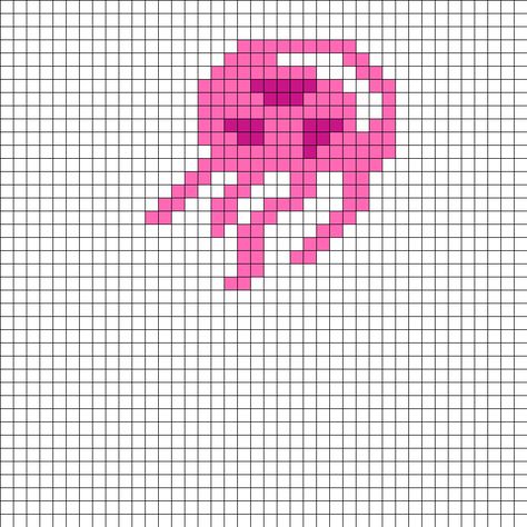 Sea Creature Perler Bead Patterns, Spongebob Fuse Beads, Jellyfish Pixel Art Grid, Jellyfish Perler Bead Patterns, Perler Patterns Trippy, Spongebob Perler Bead Patterns, Jellyfish Perler, Perler Bead Stitch, Perler Patterns Small