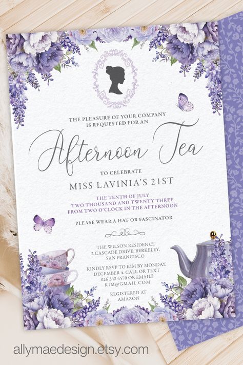 Bridal Shower Tea Party Theme, High Tea Invitations, Lady Whistledown, Bridal Tea Party, Afternoon Tea Party, High Tea Party, Tea Party Invitations, Tea Party Theme, Bridal Tea