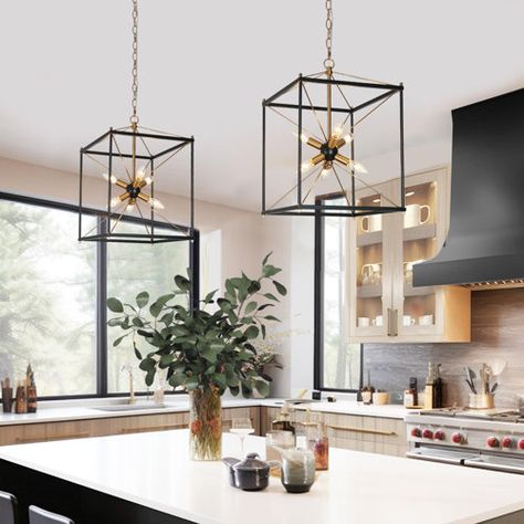 Everly Quinn Marval 8-Light Sputnik Geometric Chandelier | Wayfair Lights Over Island, Cage Chandelier, Classic Chandelier, Lantern Chandelier, Rectangle Chandelier, Lighting Decor, Geometric Chandelier, Globe Chandelier, Kitchen Lighting Fixtures