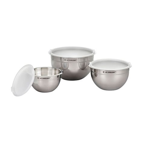 Stainless Steel Mixing Bowls with Lids, Set of 3 | Le Creuset® Official Site Mixing Bowls With Lids, Le Creuset Set, Bowls With Lids, Enameled Cast Iron Cookware, Smart Oven, Mixing Bowl Set, Stainless Steel Mixing Bowls, Stainless Steel Cookware, Mixing Bowls Set