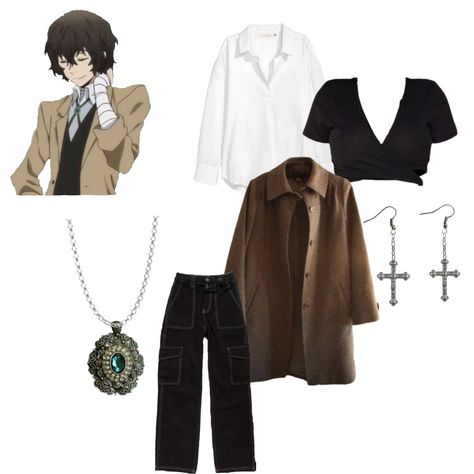 Dazai Clothes Aesthetic, Nikolai Gogol Inspired Outfit, Anime Outfit Ideas Real Life, Dazai Cosplay Outfit, Dazai Outfit Aesthetic, Bsd Inspired Fits, Dazai Casual Clothes, Dazai Osamu Outfit Ideas, Fyodor Outfit Ideas