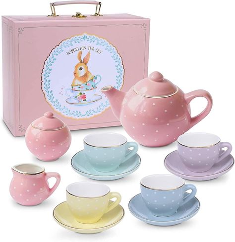 Girls Tea Set, Tea Party Set, Small Tea Cups, Toy Tea Set, Rainbow Toy, Tea Party Setting, Girls Tea Party, Ceramic Tea Set, Porcelain Tea Set