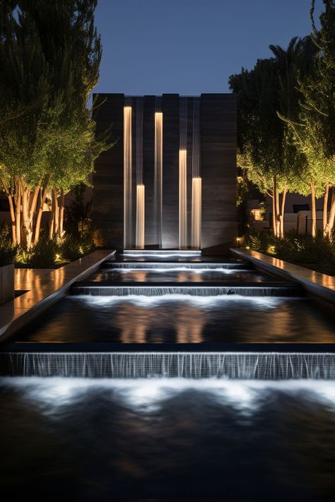 Luxury Landscape, Water Fountain Design, Ceo Office, Architectural Lighting Design, Luxury Landscaping, Backyard Water Feature, Modern Landscape Design, Architecture Model House, Yard Design