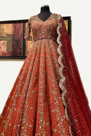 Shop for Rianta’s Orange Embroidered Anarkali With Dupattas for Women Online at Aza Fashions Heavy Anarkali Suits Wedding, Heavy Anarkali, Orange Anarkali, Plazzo Designs, Mehendi Dress, New Bridal Dresses, Bridal Anarkali Suits, Bridal Anarkali, Embroidered Anarkali