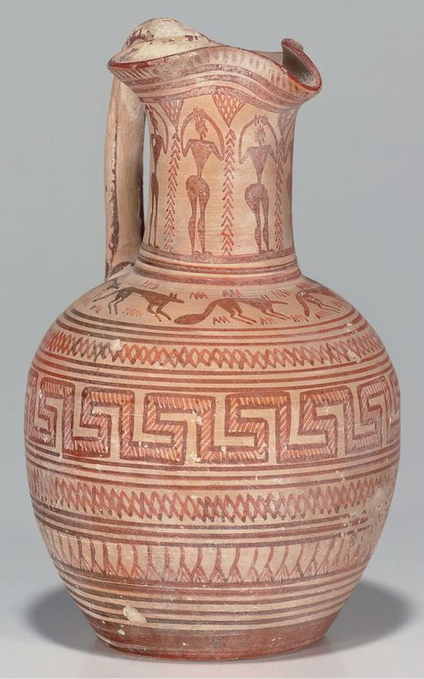 A GREEK POTTERY OINOCHOE | GEOMETRIC PERIOD, CIRCA 8TH CENTURY B.C. | Ancient Art & Antiquities, jugs | Christie's Greek Decor, Ancient Greek Pottery, Ancient Greek Art, Greek Pottery, Grece Antique, Greek Vases, Greek Design, Tanah Liat, Ancient Pottery