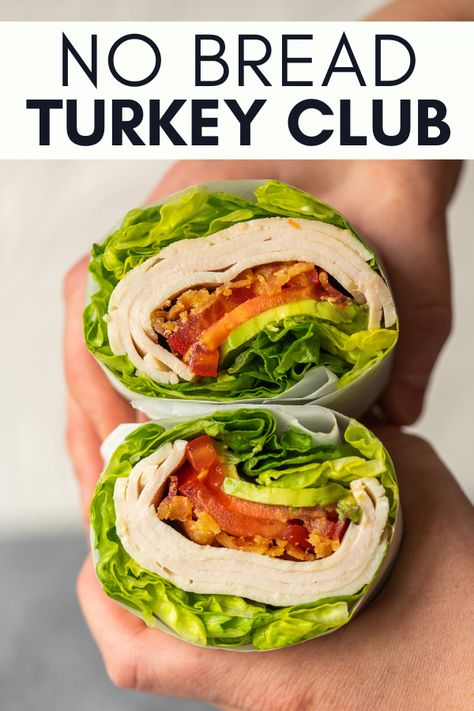 No Bread Sandwich, Romaine Lettuce Wraps, Bread Turkey, Low Carb Sandwich, Low Carb Sandwiches, Turkey Club, Bread Sandwich, Lettuce Wrap, Club Sandwich