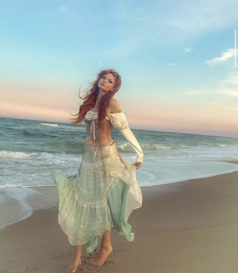 Blue Mermaid Dress Aesthetic, Mermaid Photoshoot Aesthetic, 5’2 Outfits, Beach Fashion Aesthetic, Mermaid Astethics Outfit, Mermaid Inspired Outfits Aesthetic, Ocean Aesthetic Clothing, Mermaid Style Outfit, Modern Mermaid Aesthetic Outfit