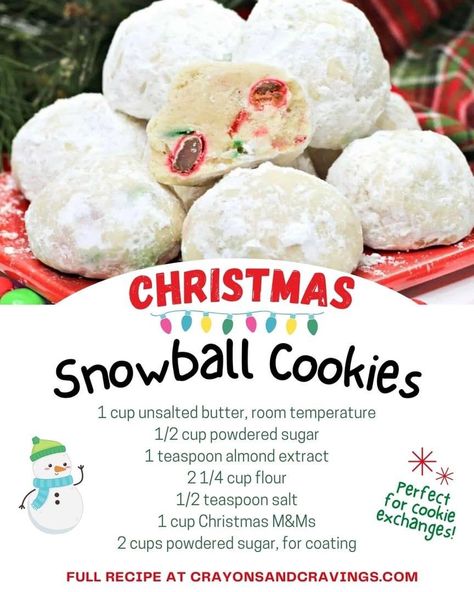 Christmas Snowball Cookies, Classic Snowball Cookies, Christmas Snowball, Christmas Cookie Recipes Holiday, Snowball Cookie Recipe, Christmas Baking Cookies, Christmas Baking Recipes, Holiday Cookies Christmas, Snowball Cookies