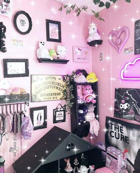 Pastel Goth Bedroom Ideas, Bedroom Ideas Emo, Goth Bedroom Aesthetic, Day Bed Room, Goth Room Ideas, Cozy Kitchen Ideas, Pastel Goth Room, Goth Bedroom Ideas, Garage Door Ideas