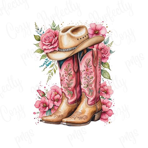 Cowgirl Boots With Flowers, Cowboy Boots Flowers, Aesthetic Cowgirl Boots, Boot With Flowers, Cowboy Boot Tattoo, Cow Boy Boots, Boots Png, Black Cowgirl Boots, Pink Cowboy Boots