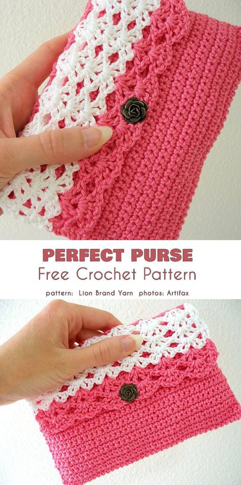 Perfect Purse Free Crochet Pattern Crocheted Purses Free Pattern, Crochet Pocketbook, Crochet School Supplies, Crochet Clutch Purse, Crochet Pouches, Crocheting Bag, Purse Patterns Free, Crochet Clutch Bags, Gorgeous Crochet