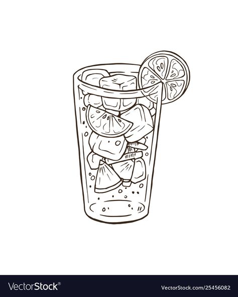 Draw Summer Ideas, Drink Sketch, Drink Drawing, Drink Image, Ice Drawing, Summer Sketches, Drink Illustration, Lemon And Mint, Cocktails Vector