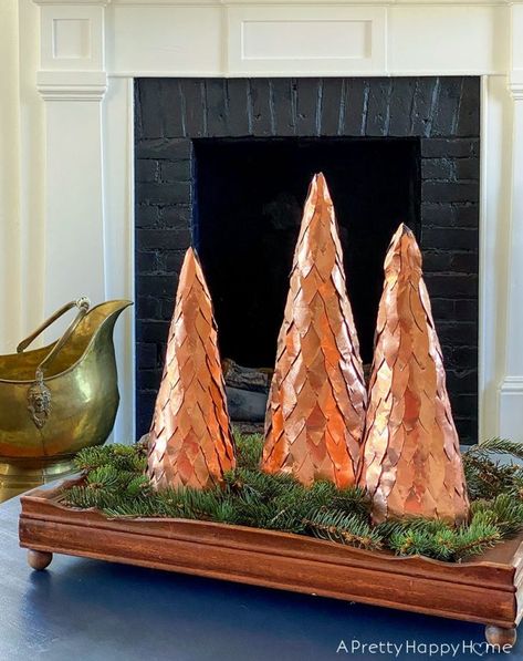 Here's a festive DIY Copper Christmas Tree using an orange safety cone as the base and copper flashing for the copper part! It's easy to make! Copper And Red Christmas Decor, Copper Christmas Tree, Copper Christmas Decor, Xmas Decorations Diy, Christmas Tree Base, Copper Christmas, Diy Copper, Party 2023, Cone Christmas Trees